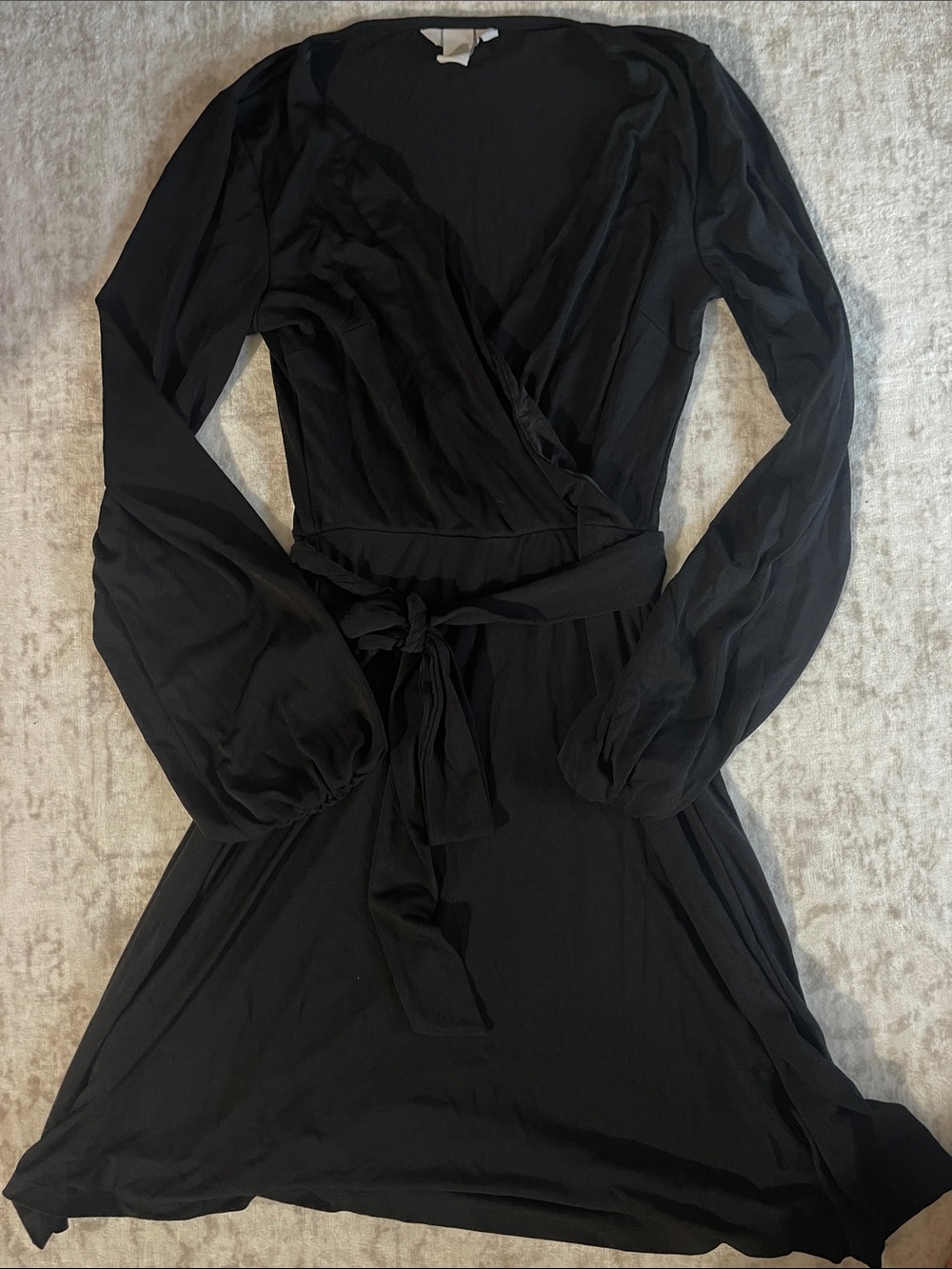 H&M Black Long-Sleeve Wrap Dress with Tie Waist